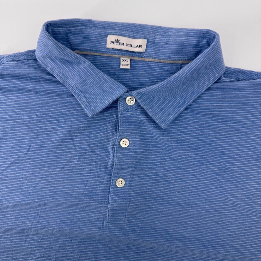 Peter Millar Polo‎ Shirt Men XXL Blue Micro Stripe Pima Cotton Silk Stretch 9216